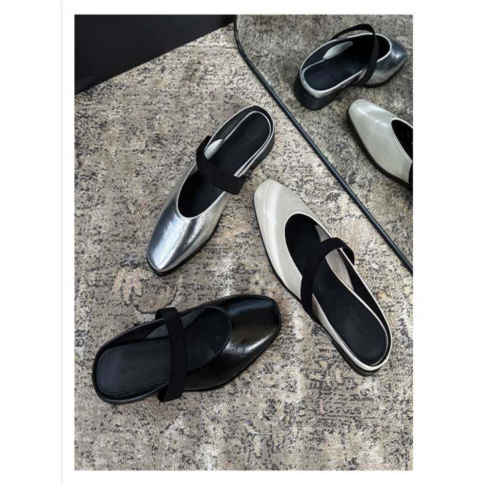 小丸子 法式银色包头半拖鞋女2025夏季新款覆古一字带玛丽珍凉拖