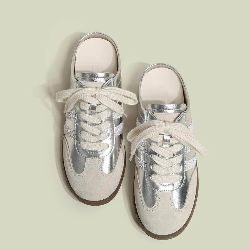 欧洲站厚底德训鞋女2024夏季新款真皮休闲包头拖小个子内增高半拖