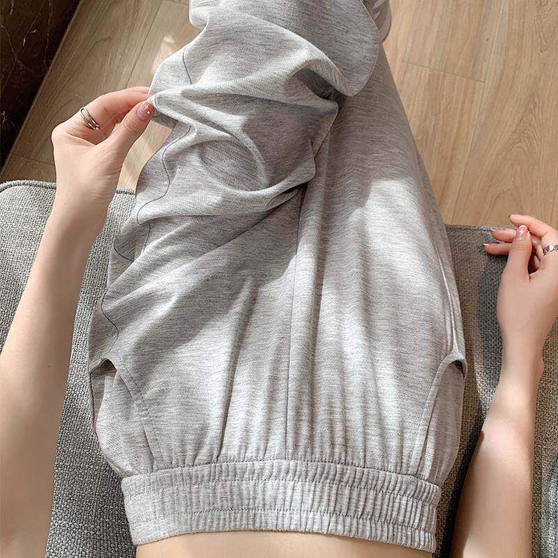 韩国灰色阔腿裤女夏季薄款高腰垂感直筒运动裤窄版凉凉冰丝防晒裤