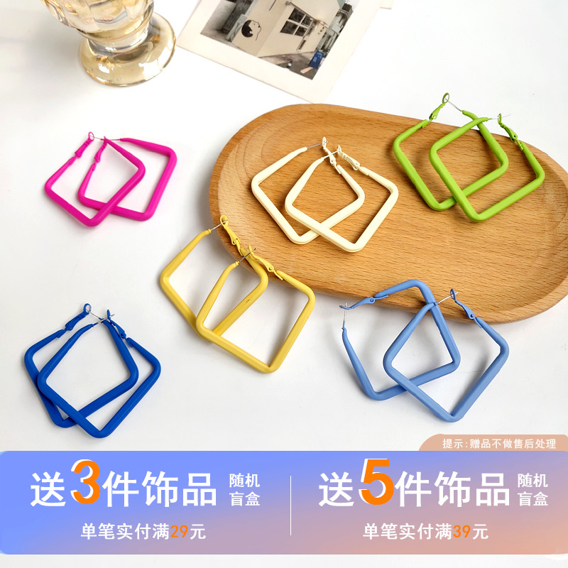 银针欧美风方形糖果色耳圈