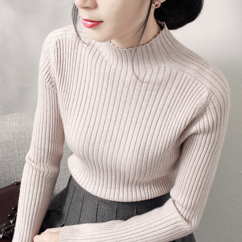 半高领套头毛衣女2018秋冬新款修身针织衫内搭上衣长袖紧身打底衫