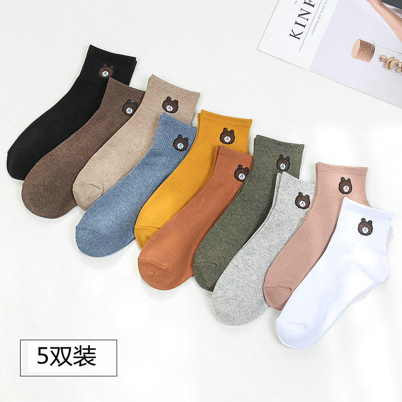 袜子女中筒袜薄款纯春秋夏季棉韩版学院风日系可爱小熊女士ins潮