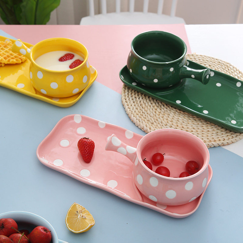 Breakfast cup ceramic tableware set candy color small fresh bowl