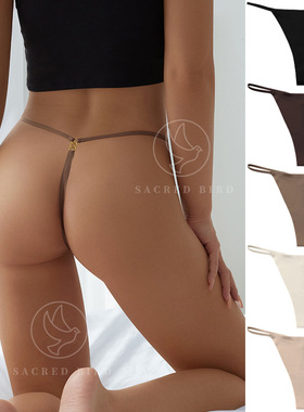 无痕跨境性感细带环扣T裤少女健身内裤 一片式纯棉裆女士丁字内裤