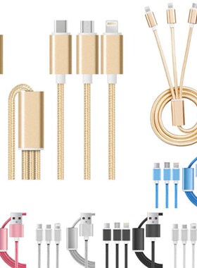 3in1 USB Braided Charging Cable Multi Type-C Data Sync Lead