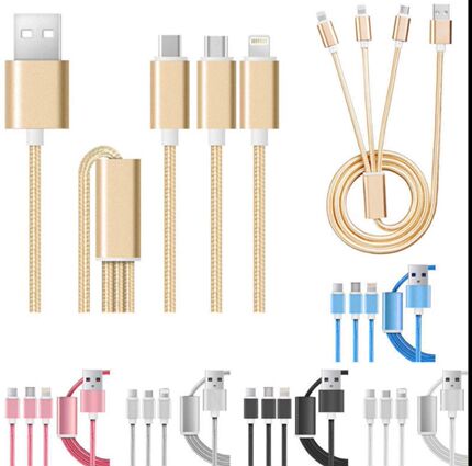 3in1 USB Braided Charging Cable Multi Type-C Data Sync Lead