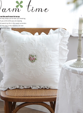 法式蕾丝抱枕全棉白色抱枕方枕腰枕美式靠垫套靠枕cushion cover