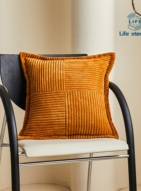 纯色圣诞色灯芯绒玉米条拼接压边抱枕靠枕靠垫套cushion cover