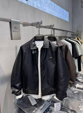 25冬韩版轻奢皮衣加厚保暖翻领外套羽绒夹克网红潮男痞帅皮夹克