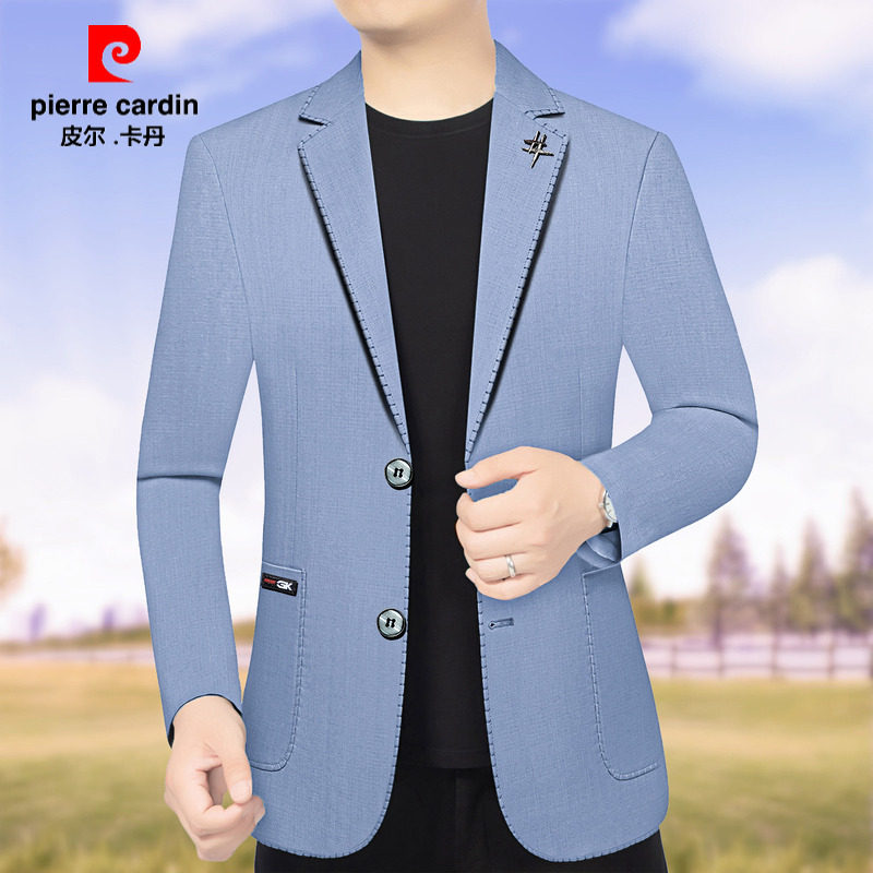 皮尔卡丹2026春夏新款男士西装外套中年商务休闲西服上衣帅气百搭