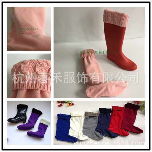 新款直销跨境现货电商厂雨鞋袜套内胆保暖摇粒绒针织翻边高筒猎人