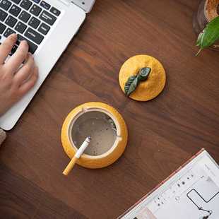 新款直销【丑橘】大吉大利陶瓷烟灰缸家用茶几带盖个性潮流装饰防