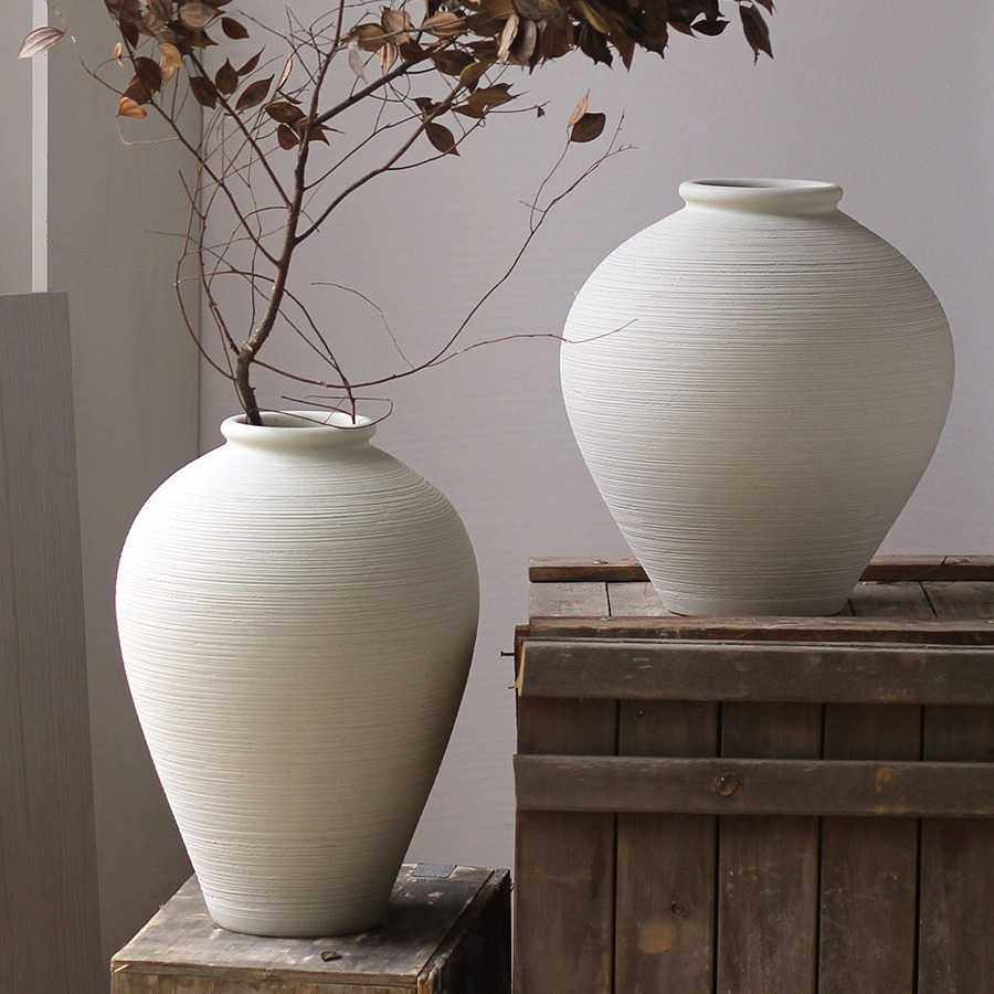 新款直销落地陶瓷大花瓶客厅插干花简约装饰侘寂米白色粗陶罐客厅,家居饰品,花瓶,淘宝优惠券,粉丝福利购,淘宝优惠卷