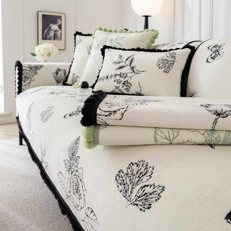 新款直销法式复古毛球网红沙发垫四季通用防滑新中式坐垫靠背套罩,居家布艺,沙发垫,淘宝优惠券,粉丝福利购,淘宝优惠卷