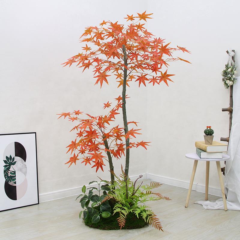 新款直销仿真植物枫树室内盆栽家居造景大型红枫假树装饰落地假花