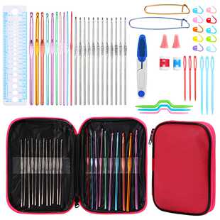 新款直销跨境围巾编织钩针工具套装 22支氧化铝钩针毛线DIY配件彩