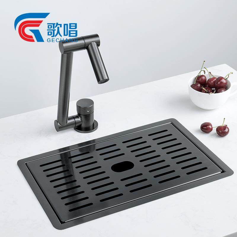 新款直销餐边柜水槽纳米黑色中岛台吧台小水池迷你台中盆台下盆不
