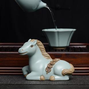 新款直销精品汝窑马上有钱茶艺茶桌茶宠摆件可养创意开片汝瓷茶具