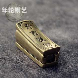 新款直销手工黄铜古玩摆件工艺品升官发财黄铜小棺材摆件迷你手把