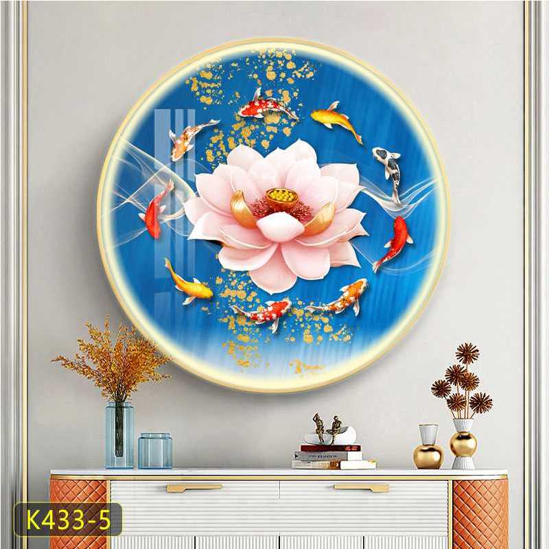 新款直销九鱼图玄关装饰画轻奢入户圆形挂画走廊餐厅背景墙新中式图片