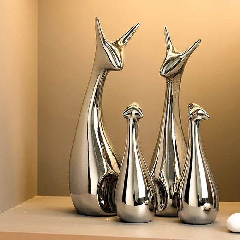 新款直销轻奢电镀银高级感动物陶瓷摆件酒柜玄关客厅电视柜家居装