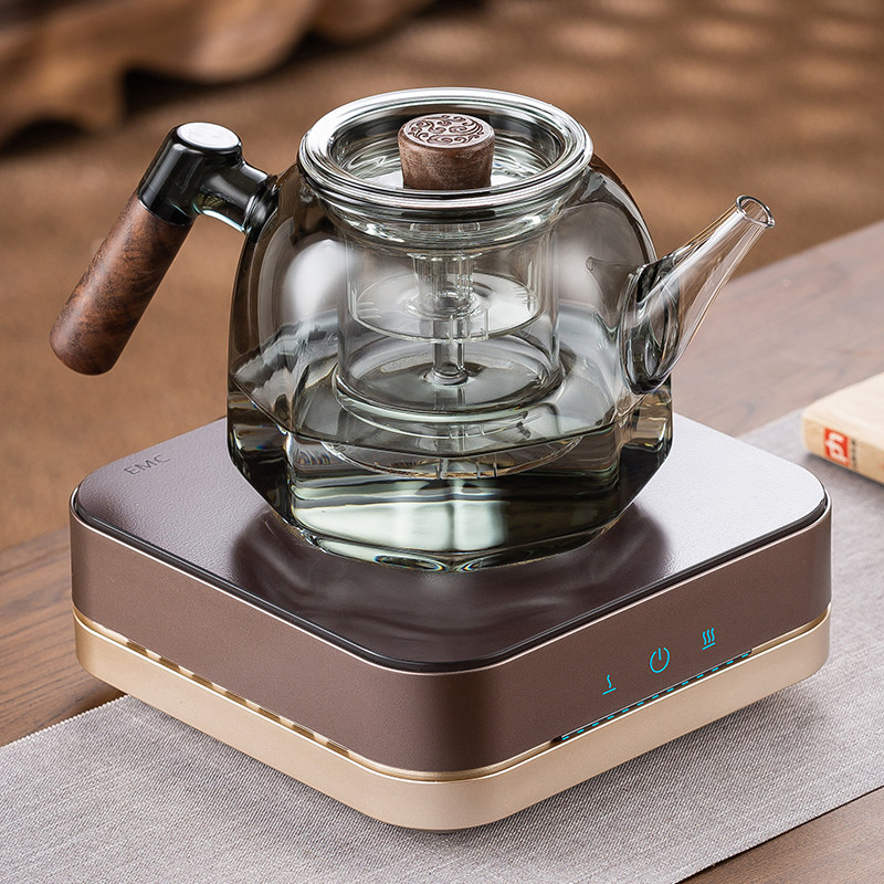 新款高端电陶炉胡桃木把小型玻璃蒸煮一体壶煮茶器套装家用养生壶