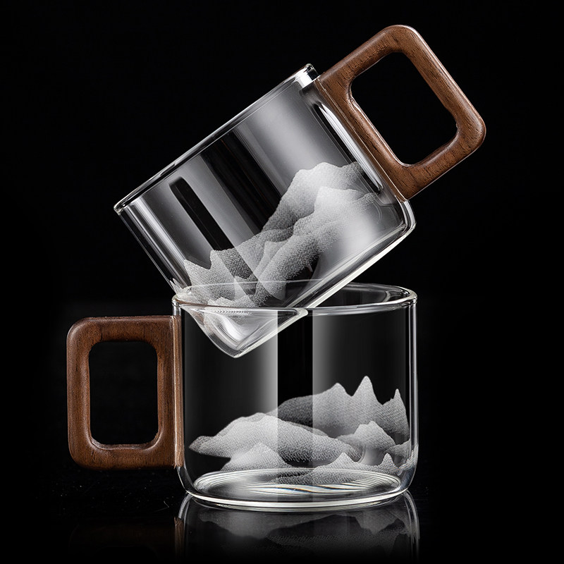 日式高档玻璃胡桃木品茗杯