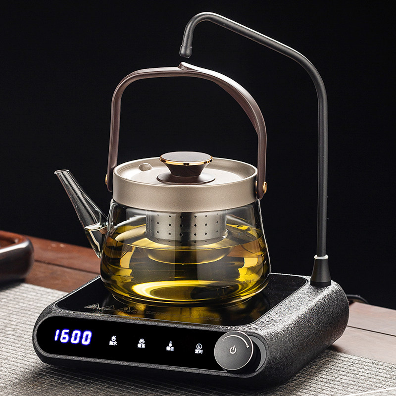 新款抽水上水铝合金电陶炉烧水玻璃蒸煮茶壶煮茶炉保温养生壶套装