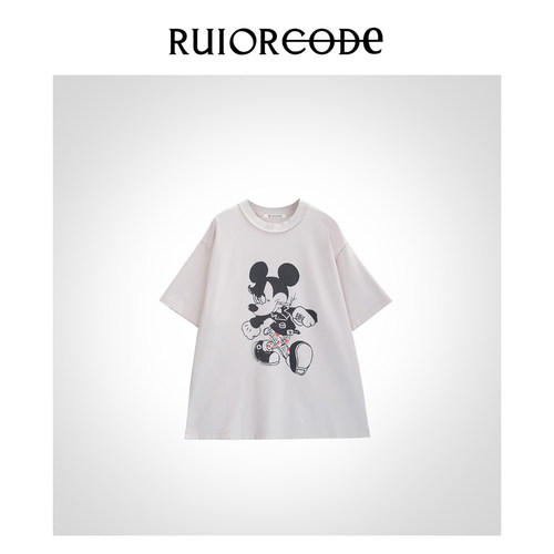 【RUIORCODE】趣味印花做旧水洗松弛感oversize短袖T恤
