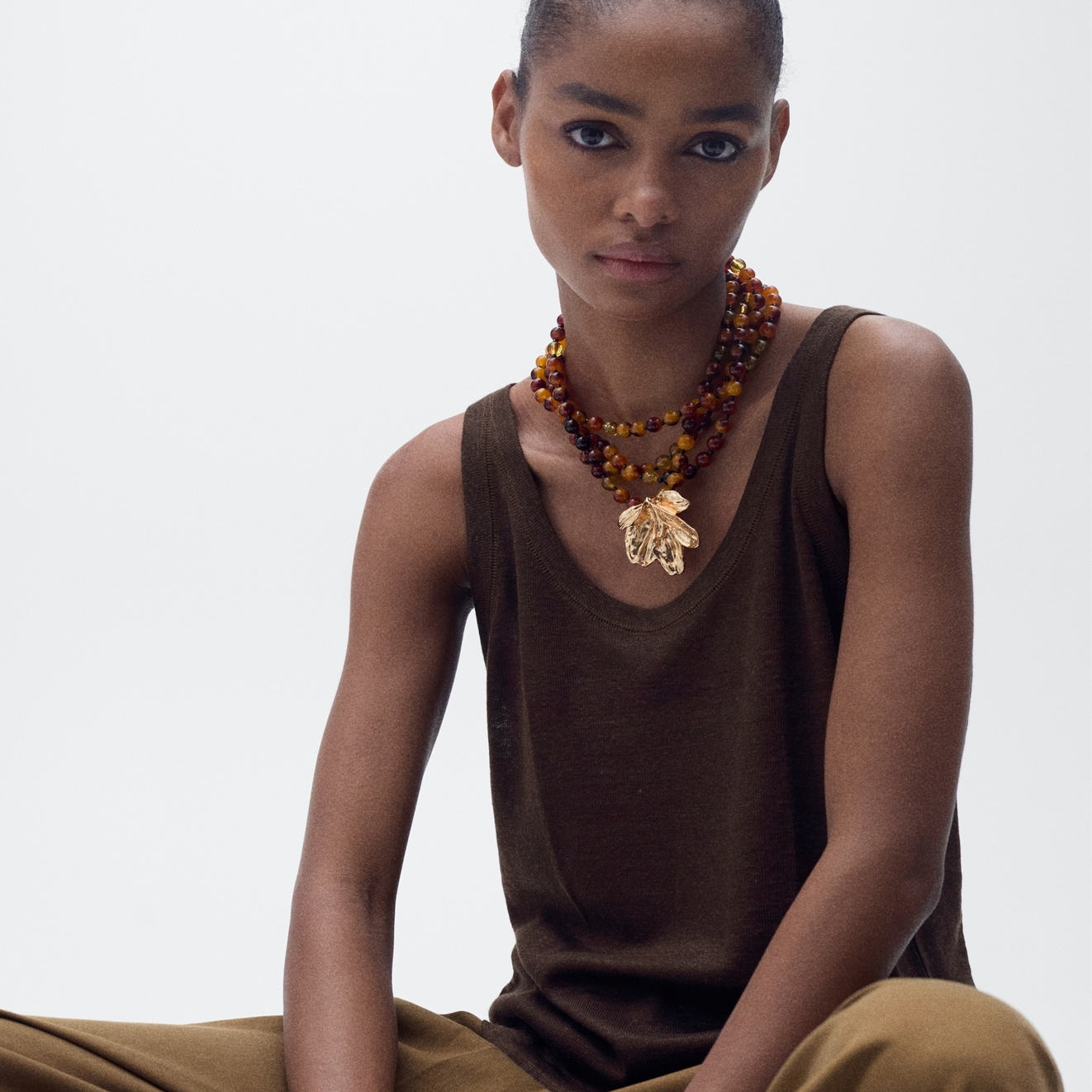 Linen Cotton French British Spaghetti Straps Cotton Top Camisole Sexy White U-Neck Thread Export Brown