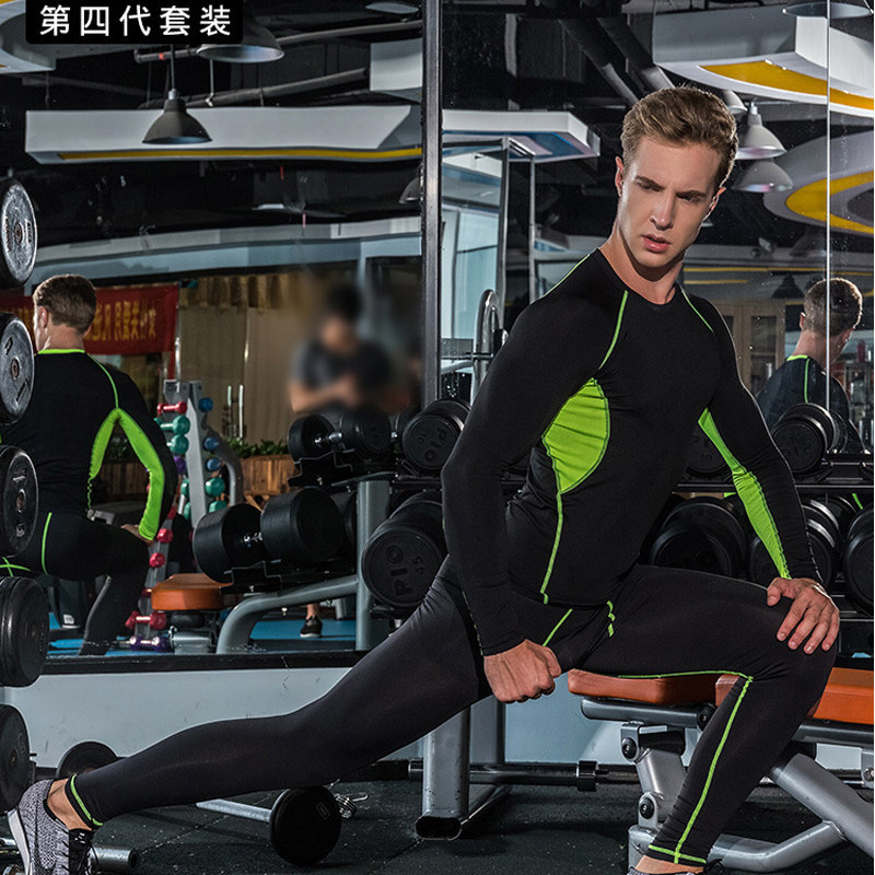 秋季健身套装男紧身长袖长裤篮球打底运动套装跑步训练速干衣套装