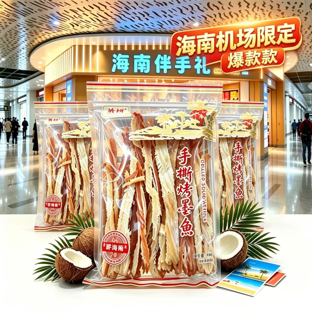 海南皓翔手撕烤墨鱼条干特产伴手礼海口三亚机场礼物礼品代购