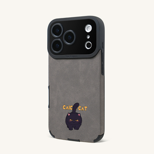 卡通小猫咪适用苹果14ProMax皮革手机保护壳iphone15Plus手机套13羊巴皮16相机镜头全包12防摔17转音孔简约单