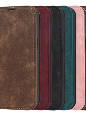 适用苹果17防摔iPhone16ProMax翻盖手机壳防摔15Plus磁吸充电插卡夹14掀盖保护套13棕12蓝黑色皮革质Air case