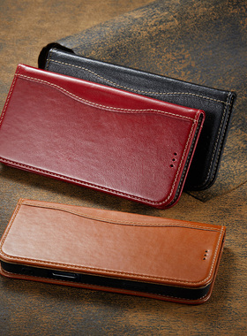 适用苹果16plus头层牛皮iphone17promax真皮翻盖手机壳15简约14皮革保护套商务13插卡12掀软棕红黑色Air case