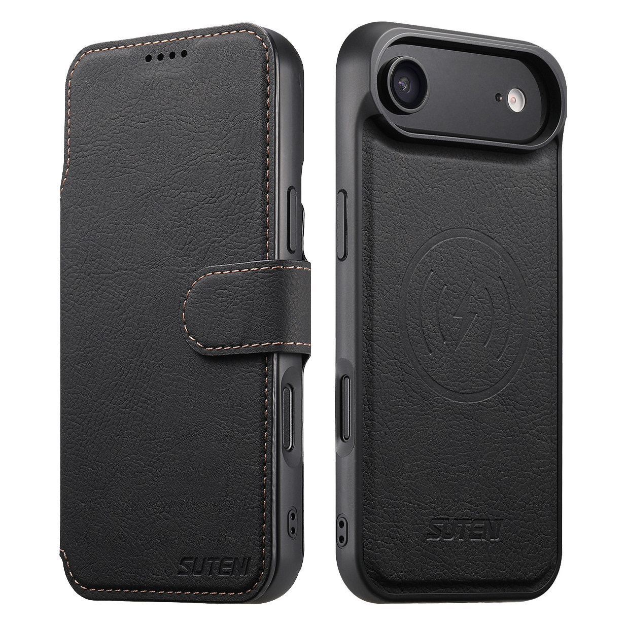 适用苹果17翻盖手机壳分体式iphone Air皮革保护套16磁吸充电15Plus掀盖商务14Pro Max奢华13荔枝纹Flip Case