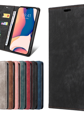 适用苹果16plus翻盖手机壳舒适肤感iphone17掀盖保护皮套15磁吸14promax商务卡夹13红蓝2棕黑色Air Flip case