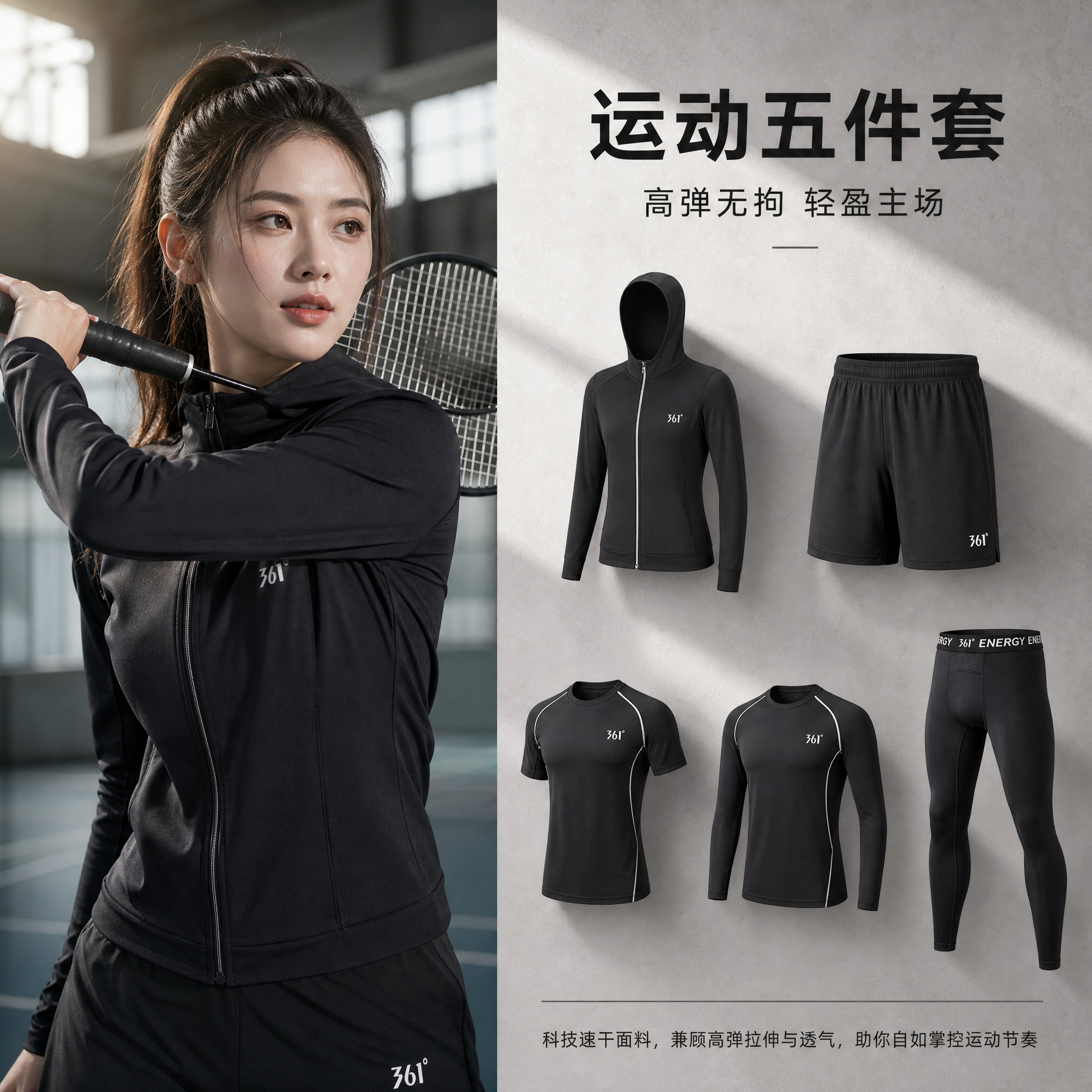 361跑步运动套装女秋季速干高弹紧身训练服瑜伽羽毛球健身房衣服