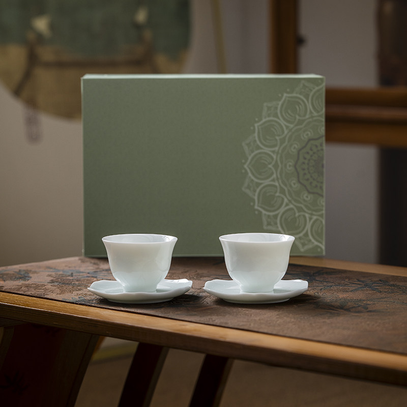 只此宋瓷 仿宋湖田窑青白瓷中式通用茶具莲韵圆满茶杯茶托礼盒装