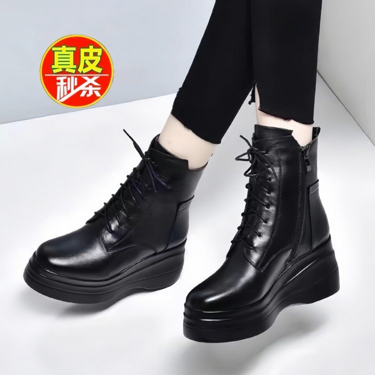 品牌防水台厚底马丁靴女2025新款秋冬季坡跟加绒加厚女鞋松糕短靴