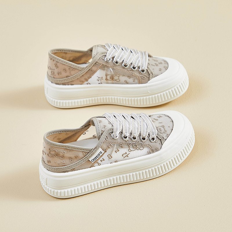 帆布鞋女夏季薄款镂空透气网纱厚底百搭蕾丝运动小白鞋两穿渔夫鞋
