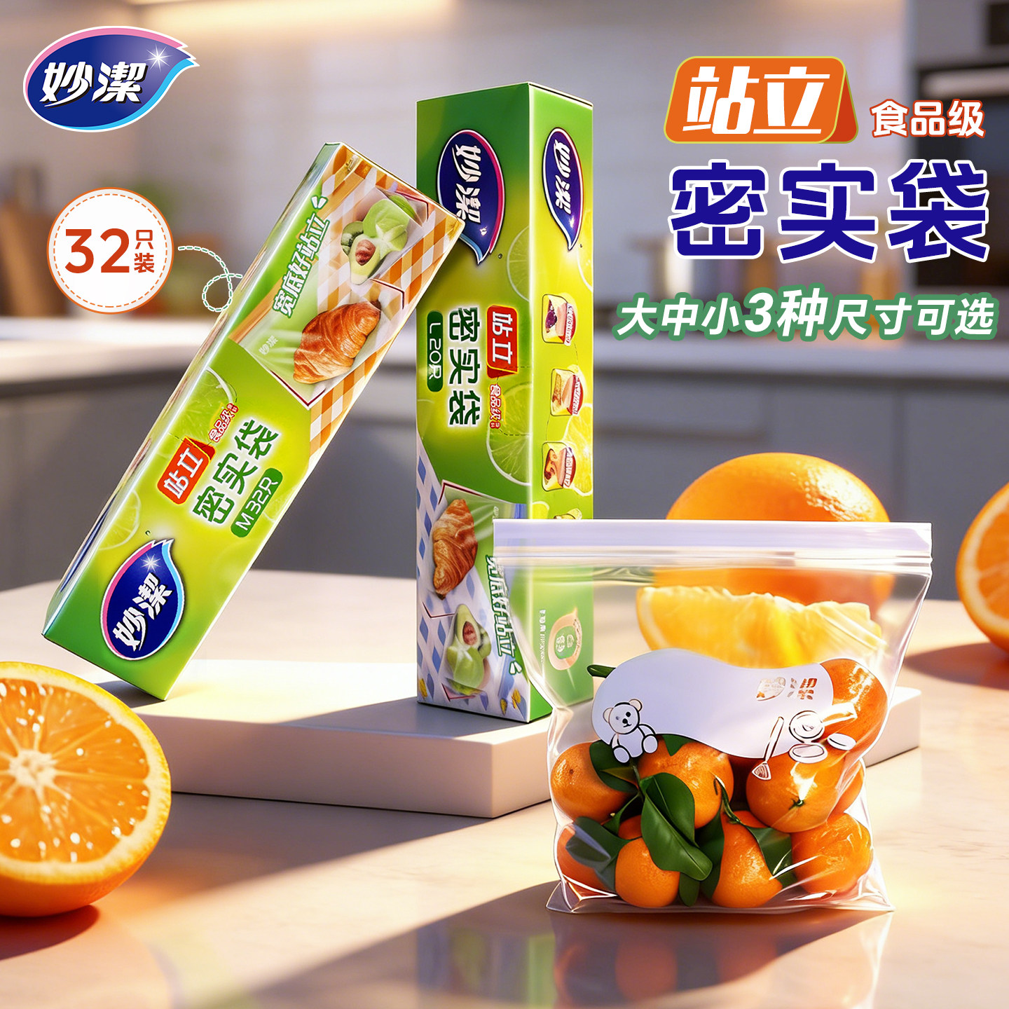 妙洁保鲜密封袋加厚站立式密实袋自封收纳袋食品级冰箱冷藏夹链袋