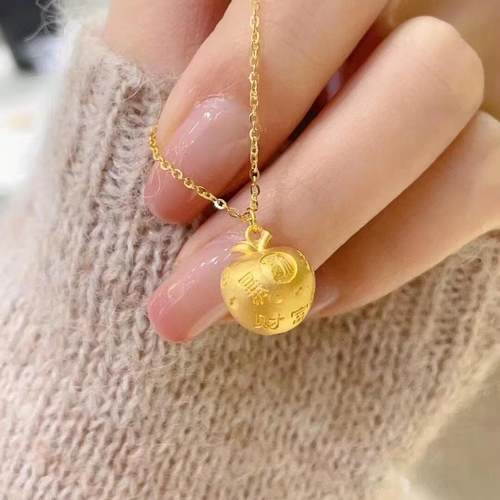 新中式拉丝点钻苹果项链女新款吊坠平安夜圣诞节礼物送女友