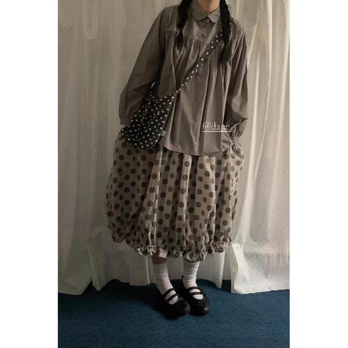 dage50835可爱花苞袖遮拜拜肉显瘦宽松娃娃衬衣森女圆点点裙
