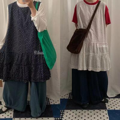 dage家 叠穿甜美背心裙森女文艺复古圆点碎花边长背心裙大码甜美