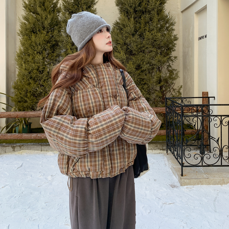 爆拼格子戴帽现货25冬50鸭绒羽绒短款ZB237-2527-P270-K399，女装羽绒服，浙宝237