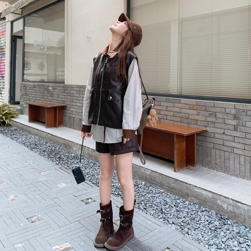 现货2026秋蛋白皮马甲加衬衫加皮裤三件套RF2C518-2502-p245-k368,女装套装/套裙,浙宝237