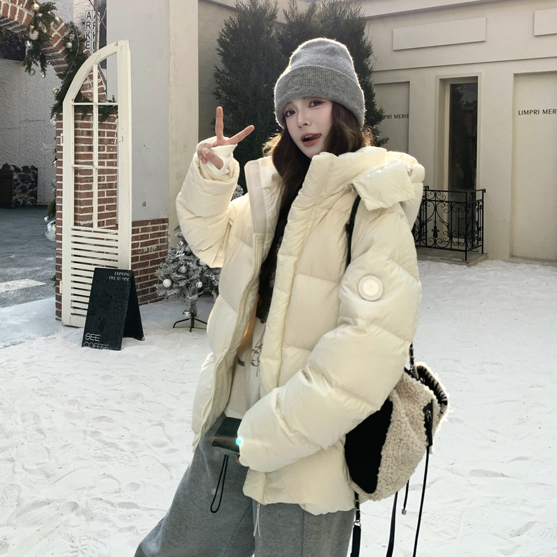 银标短款25冬学院白黑TIEBI暖鹅绒带帽羽绒ZB237-6626-p355-k499，女装羽绒服，浙宝237