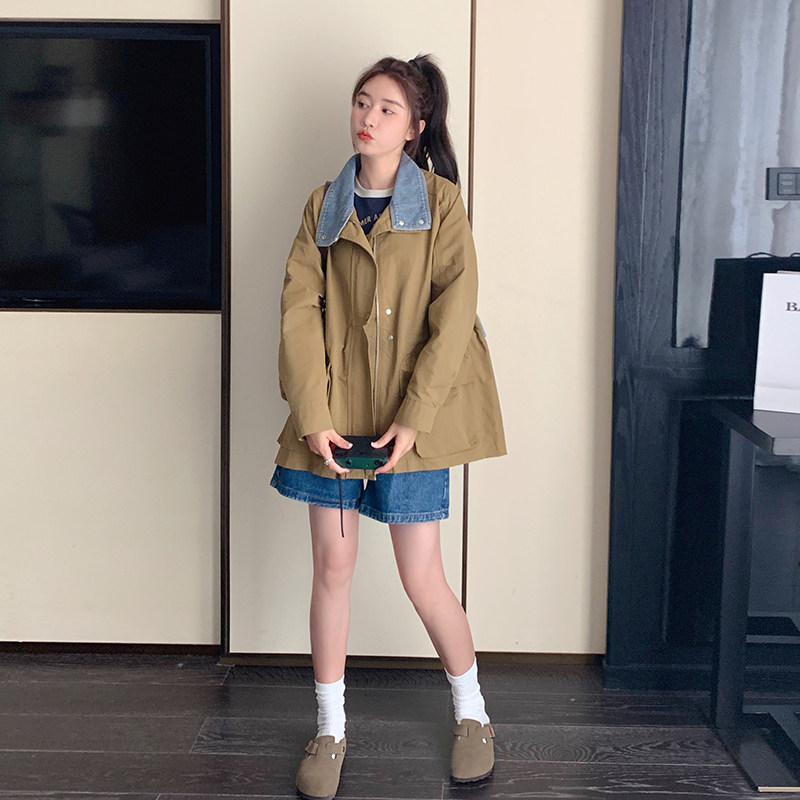 现货牛仔拼接工装风衣外套春秋新款RF2c518237-W8813-p145-k198,女装风衣,浙宝237