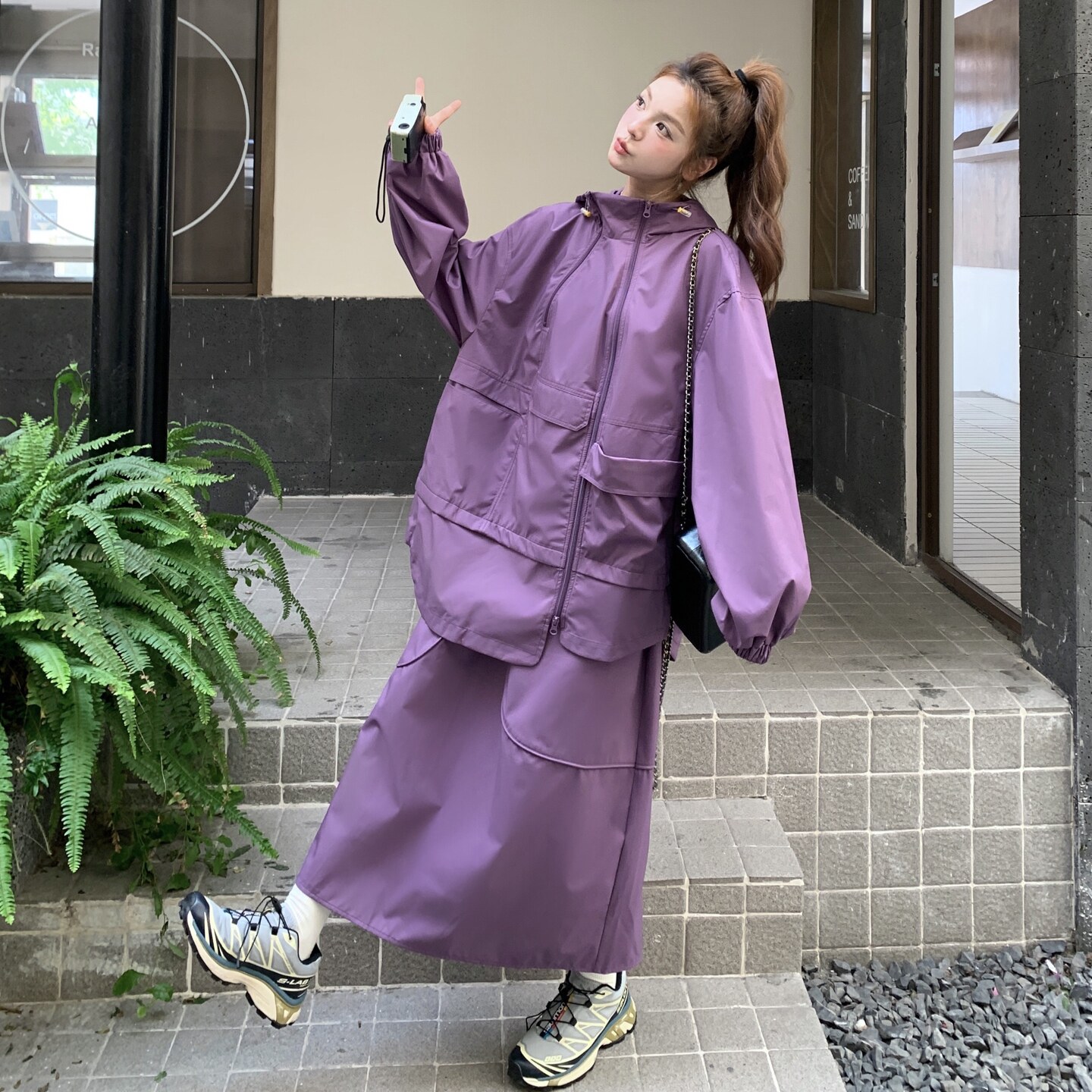 新款涂层户外冲锋2026秋宽松不规则二件套装ZB237-2508-P195-K259,女装套装/套裙,浙宝237